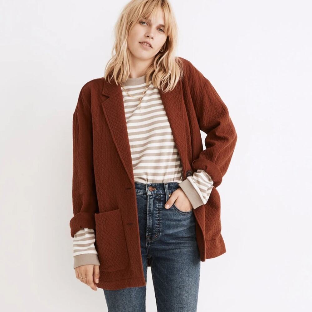 Madewell Diamond Jacquard Shawl Blazer 100% Cotton Size Small